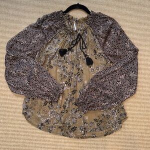 Free People Hendrix Long Sleeve Sheer Floral Georgette Boho Blouse